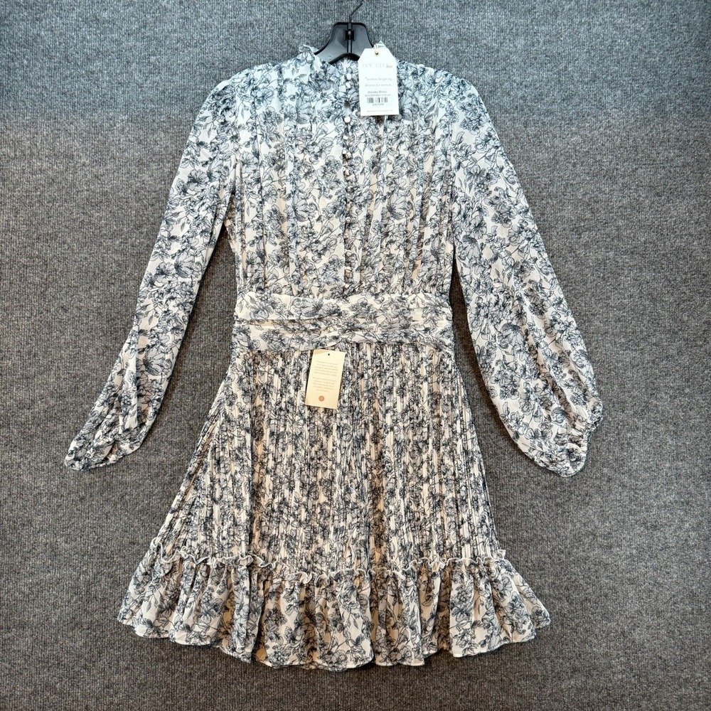 Ivy City Dress XS Blue Floral Mock Neck Fairy Cottagecore Romantic Feminine Boho